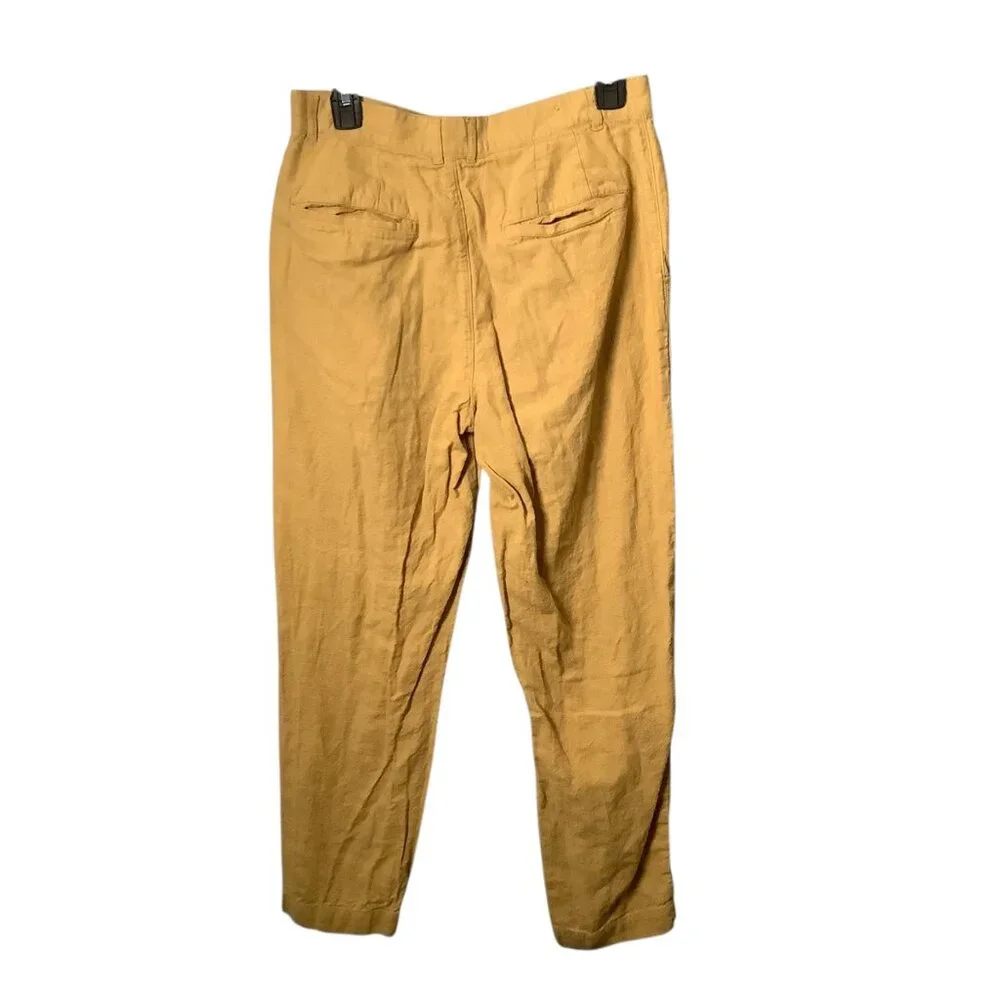 Zara Yellow Women Pants Size 29 European Grown Linen Straight Leg Button Pockets